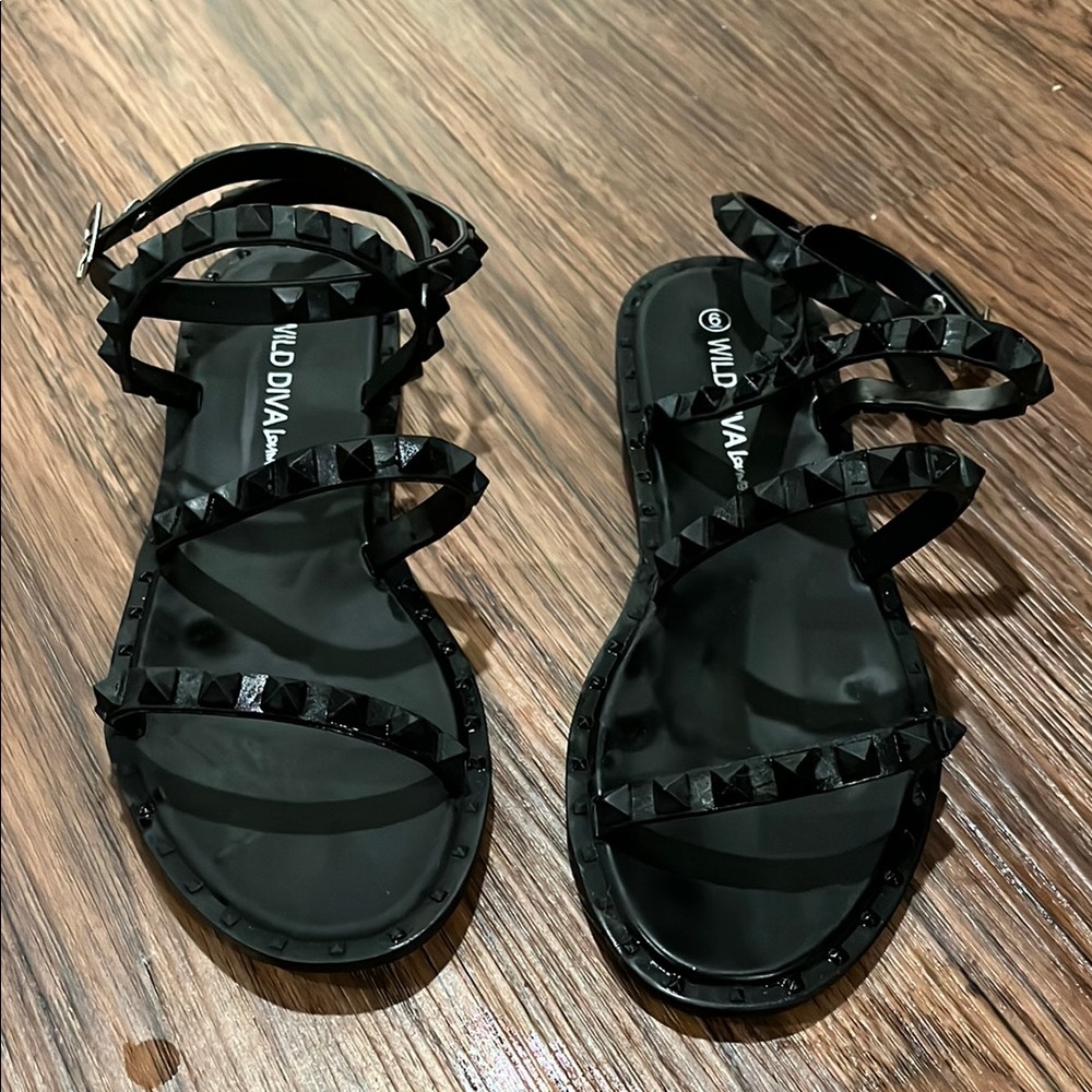 Wild Diva Black Studded Sandals